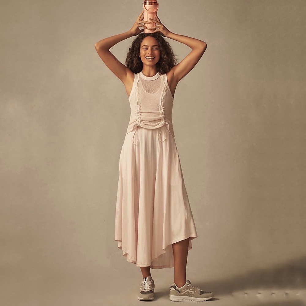 Anthropologie | Forward Line Pink Mesh Overlay Midi Dress Size S
